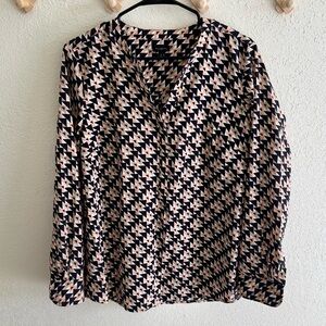 Talbots Women's Geometric Print Blouse - Black and Cream